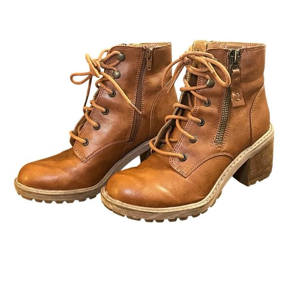 Zodiac Gaige Faux Leather Brown Lace Up Ankle Boots Block Heel Size 7 chunky - Picture 6 of 11